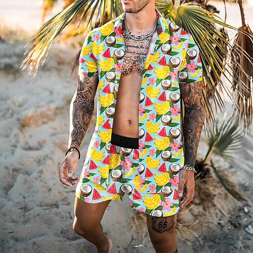 Men's Shirt Set Summer Hawaiian Shirt Fruit Turndown Light Blue 3D Print Outdoor Casual Short Sleeve 3D Print Button-Down Clothing Apparel Fashion Casual Hawaiian Comfortable / Spring
Men's Shirt Set Summer Hawaiian Shirt Fruit Turndown Light Blue 3D Print Outdoor Casual Short Sleeve 3D Print Button-Down Clothing Apparel Fashion Casual Hawaiian Comfortable / Spring