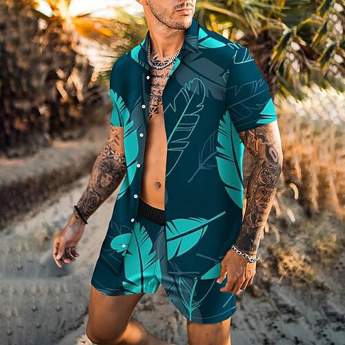 Men's Shirt Set Summer Hawaiian Shirt Leaves Turndown Navy Blue 3D Print Outdoor Casual Short Sleeve 3D Print Button-Down Clothing Apparel Fashion Casual Hawaiian Comfortable / Spring
Men's Shirt Set Summer Hawaiian Shirt Leaves Turndown Navy Blue 3D Print Outdoor Casual Short Sleeve 3D Print Button-Down Clothing Apparel Fashion Casual Hawaiian Comfortable / Spring