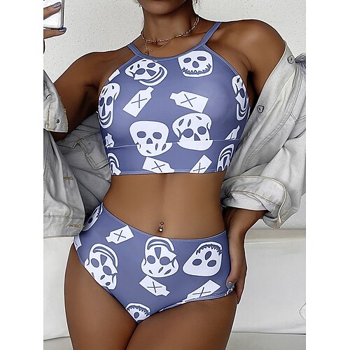Mulheres Roupa de Banho Biquíni 2 partes Normal roupa de banho 2 Peças Cintura Alta Sem costas Estampado Caveiras Azul Acolchoado Decote em U Fatos de banho novo Férias Sensual / Moderno / Com Bojo
Mulheres Roupa de Banho Biquíni 2 partes Normal roupa de banho 2 Peças Cintura Alta Sem costas Estampado Caveiras Azul Acolchoado Decote em U Fatos de banho novo Férias Sensual / Moderno / Com Bojo