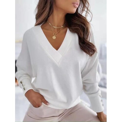 Women's Sweater Pullover Knitted Solid Color Casual Long Sleeve Sweater Cardigans V Neck Fall Spring Blue White Black
Women's Sweater Pullover Knitted Solid Color Casual Long Sleeve Sweater Cardigans V Neck Fall Spring Blue White Black