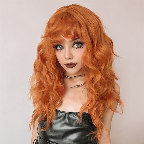 

Synthetic Wig Curly With Bangs Machine Made Wig 20 inch Orange Synthetic Hair Women's Fashion Fluffy Orange / Daily Wear