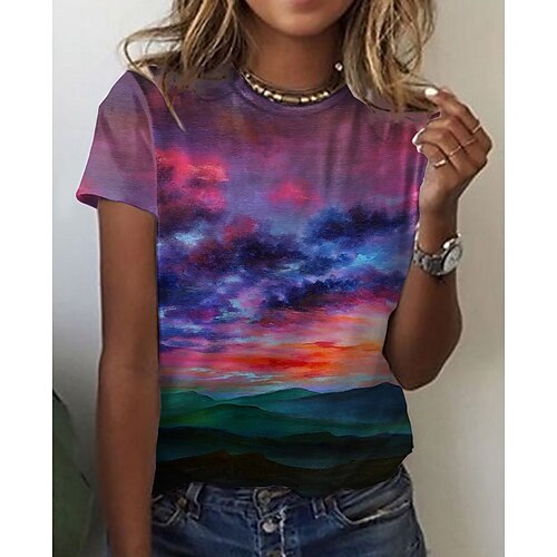 Women's T shirt Tee Purple Graphic 3D Print Short Sleeve Casual Weekend Basic Round Neck Regular 3D Printed Painting S
Women's T shirt Tee Purple Graphic 3D Print Short Sleeve Casual Weekend Basic Round Neck Regular 3D Printed Painting S