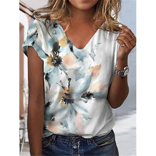 Women's T shirt Tee White Floral Plants Short Sleeve Casual Daily Basic Business Casual V Neck Regular Floral 3D Printed S 
Women's T shirt Tee White Floral Plants Short Sleeve Casual Daily Basic Business Casual V Neck Regular Floral 3D Printed S