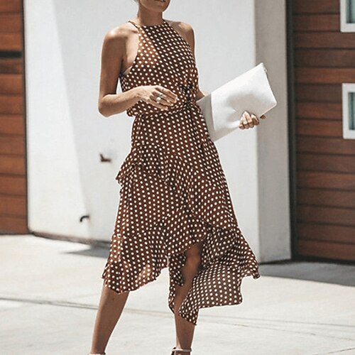 Women's Casual Dress Mini Dress Black Brown Sleeveless Polka Dot Ruffle Spring Summer Halter Neck Modern Weekend 2022 S M L XL XXL 3XL
Women's Casual Dress Mini Dress Black Brown Sleeveless Polka Dot Ruffle Spring Summer Halter Neck Modern Weekend 2022 S M L XL XXL 3XL