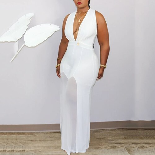 Women's Plus Size Wide Leg Jumpsuit Mesh Patchwork Solid Color Basic Streetwear Casual Daily High Full Length Spring Summer Green White Black XL XXL 3XL 4XL 5XL
Women's Plus Size Wide Leg Jumpsuit Mesh Patchwork Solid Color Basic Streetwear Casual Daily High Full Length Spring Summer Green White Black XL XXL 3XL 4XL 5XL