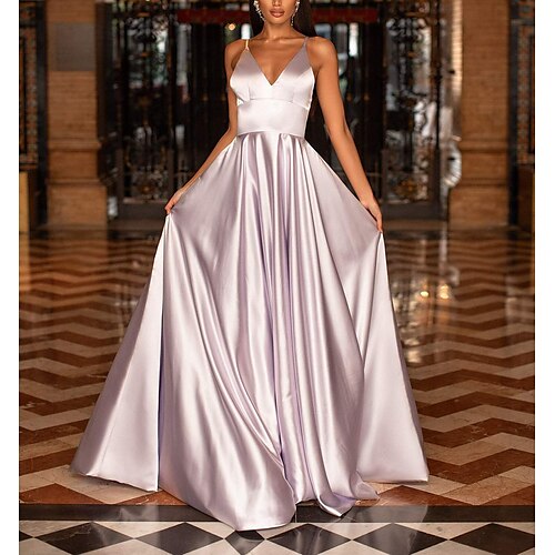 A-Line Prom Dresses Maxi Dress Formal Evening Court Train Sleeveless V Neck Charmeuse with Sleek Pure Color 2022
A-Line Prom Dresses Maxi Dress Formal Evening Court Train Sleeveless V Neck Charmeuse with Sleek Pure Color 2022