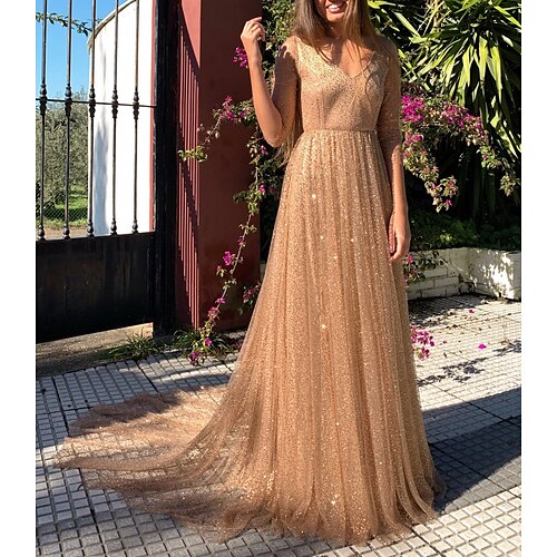 Linea-A Brillanti Fata Graduazione Serata formale Vestito A V Manica a 3/4 Strascico di corte Tulle con A pieghe Lustrini 2022
Linea-A Brillanti Fata Graduazione Serata formale Vestito A V Manica a 3/4 Strascico di corte Tulle con A pieghe Lustrini 2022
