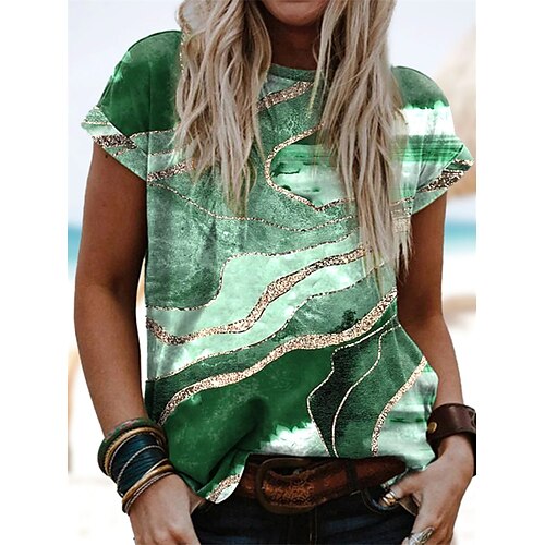 Women's T shirt Tee Green Color Block Patchwork Print Short Sleeve Casual Daily Basic Round Neck Regular Abstract S / 3D Print
Women's T shirt Tee Green Color Block Patchwork Print Short Sleeve Casual Daily Basic Round Neck Regular Abstract S / 3D Print