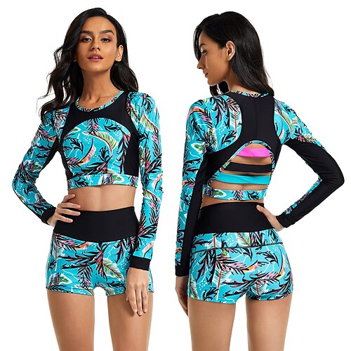 Women's Two Piece Swimsuit 2 Piece Swimwear Bathing Suit Floral / Botanical Swimwear Blue UV Sun Protection Ultra Light (UL) Breathable Long Sleeve - Swimming Surfing Water Sports Autumn / Fall Spring
Women's Two Piece Swimsuit 2 Piece Swimwear Bathing Suit Floral / Botanical Swimwear Blue UV Sun Protection Ultra Light (UL) Breathable Long Sleeve - Swimming Surfing Water Sports Autumn / Fall Spring