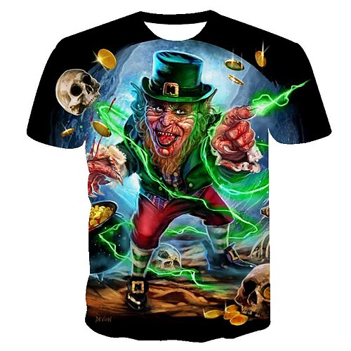 

Leprechaun Irish T-shirt for St. Patrick's Day Shamrock Cartoon 3D Graphic T-shirt For Men's Women's Unisex Adults' Green Holiday Carnival