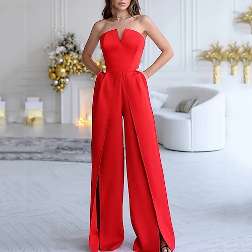 Women's Jumpsuit Backless Split Solid Color Elegant Wedding Party Wide Leg Regular Fit Strapless Red White Black S M L Spring
Women's Jumpsuit Backless Split Solid Color Elegant Wedding Party Wide Leg Regular Fit Strapless Red White Black S M L Spring