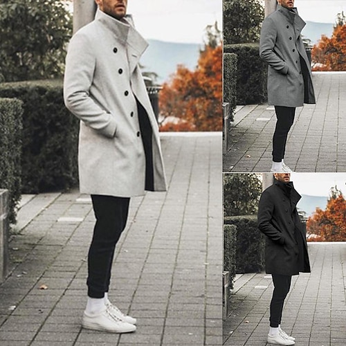 

Men's Winter Coat Overcoat Peacoat Trench Coat Outdoor Business Winter Fall Polyester Warm Outerwear Clothing Apparel Streetwear Casual Solid Color Quilted Notch lapel collar Single Breasted