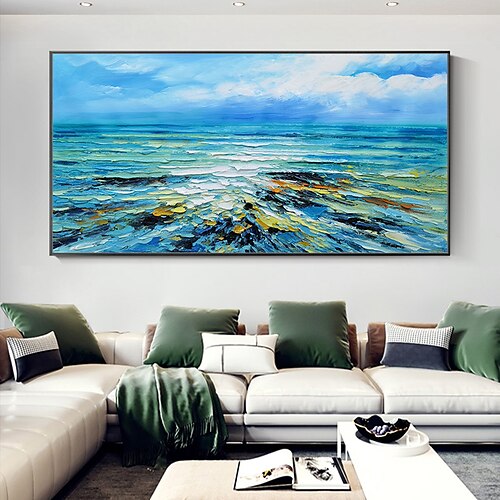 

Mintura Handmade Oil Painting On Canvas Wall Art Decoration Modern Abstract Sea Scenery Picture For Home Decor Rolled Frameless Unstretched Painting