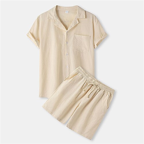 Men's Shirt Set Solid Color Turndown Casual Holiday Button-Down Short Sleeve Tops Fashion Hawaiian Comfortable Beach Beige Summer Shirts
Men's Shirt Set Solid Color Turndown Casual Holiday Button-Down Short Sleeve Tops Fashion Hawaiian Comfortable Beach Beige Summer Shirts