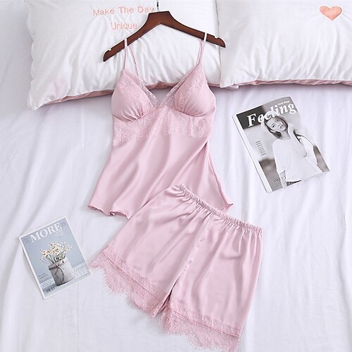 Women's Pajamas Sets Nighty Pjs 2 Pieces Pure Color Simple Comfort Home Daily Bed Satin Breathable Gift Straps Sleeveless Strap Top Shorts Elastic Waist Spring Summer Blue Pink / Silk
Women's Pajamas Sets Nighty Pjs 2 Pieces Pure Color Simple Comfort Home Daily Bed Satin Breathable Gift Straps Sleeveless Strap Top Shorts Elastic Waist Spring Summer Blue Pink / Silk