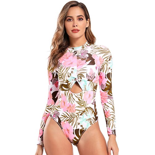 Women's One Piece Swimsuit Rashguard Swimsuit Nylon Spandex Bodysuit Bathing Suit UV Sun Protection UPF50 Breathable Stretchy Long Sleeve Back Zip - Swimming Surfing Beach Water Sports Floral Autumn
Women's One Piece Swimsuit Rashguard Swimsuit Nylon Spandex Bodysuit Bathing Suit UV Sun Protection UPF50 Breathable Stretchy Long Sleeve Back Zip - Swimming Surfing Beach Water Sports Floral Autumn