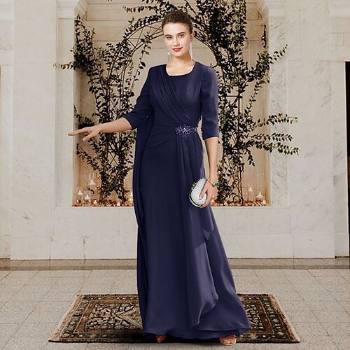 A-Line Mother of the Bride Dress Plus Size Elegant Scoop Neck Floor Length Chiffon Half Sleeve with Pleats Crystal Brooch 2022
A-Line Mother of the Bride Dress Plus Size Elegant Scoop Neck Floor Length Chiffon Half Sleeve with Pleats Crystal Brooch 2022