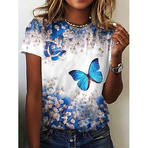 Women's T shirt Tee Blue Yellow Floral Butterfly Print Short Sleeve Casual Holiday Basic Round Neck Regular Floral Butterfly Painting S / 3D Print
Women's T shirt Tee Blue Yellow Floral Butterfly Print Short Sleeve Casual Holiday Basic Round Neck Regular Floral Butterfly Painting S / 3D Print