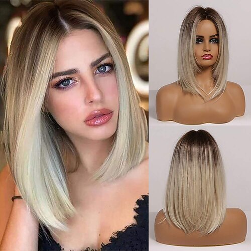 Blonde Wigs for Women Ombre Blonde Wig Black Hair Roots Medium Length Straight Hair Synthetic Wigs for Women (16 Inch)
Blonde Wigs for Women Ombre Blonde Wig Black Hair Roots Medium Length Straight Hair Synthetic Wigs for Women (16 Inch)