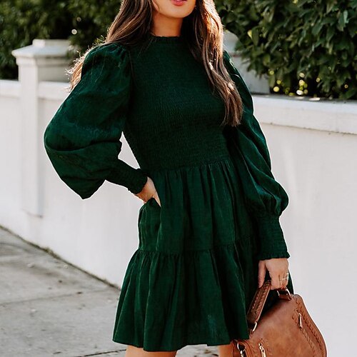 Women's Swing Dress Short Mini Dress Dark Green Long Sleeve Pure Color Ruched Fall Spring Boat Neck Personalized Stylish 2022 S M L XL
Women's Swing Dress Short Mini Dress Dark Green Long Sleeve Pure Color Ruched Fall Spring Boat Neck Personalized Stylish 2022 S M L XL