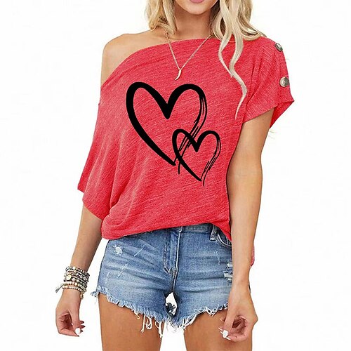 Dame T-shirt Sort Lyserød Vin Hjerte Knap Trykt mønster Kortærmet Afslappet Sexet Skulderfri Normal S
Dame T-shirt Sort Lyserød Vin Hjerte Knap Trykt mønster Kortærmet Afslappet Sexet Skulderfri Normal S