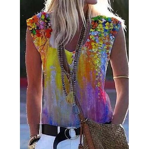 

Floral V-Neckline Sleeveless Casual T-shirts