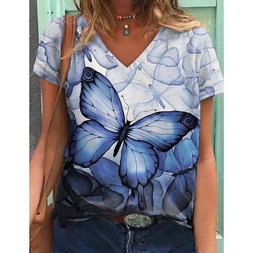 Women's T shirt Tee Green Blue Purple Butterfly Print Short Sleeve Casual Weekend Basic V Neck Regular Butterfly Painting S / 3D Print
Women's T shirt Tee Green Blue Purple Butterfly Print Short Sleeve Casual Weekend Basic V Neck Regular Butterfly Painting S / 3D Print