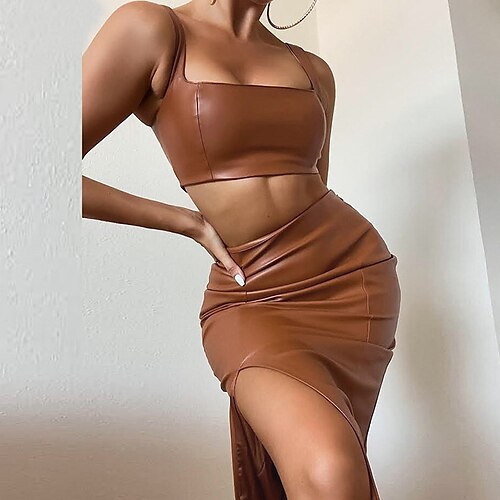 Women's Crop Top Tank Top Skirt Sets Steampunk Camel Black Casual Daily Solid Color Backless Split S M L
Women's Crop Top Tank Top Skirt Sets Steampunk Camel Black Casual Daily Solid Color Backless Split S M L