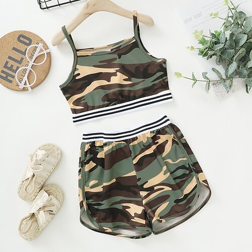 2 Pieces Kids Girls' Tank & Shorts Outfit Camo Camouflage Sleeveless Patchwork Cotton Set Outdoor Casual Comfort Spring Summer 3-10 Years Green
2 Pieces Kids Girls' Tank & Shorts Outfit Camo Camouflage Sleeveless Patchwork Cotton Set Outdoor Casual Comfort Spring Summer 3-10 Years Green