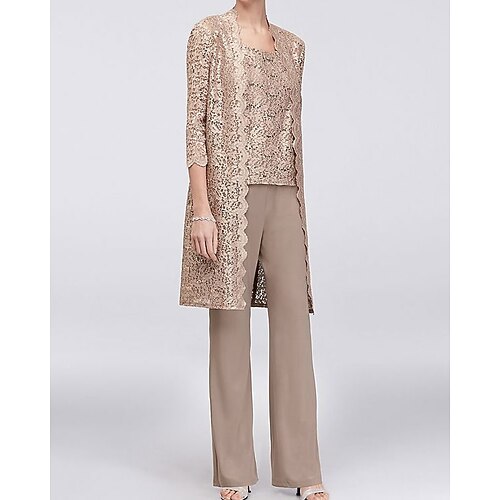 Pantsuit Mother of the Bride Dress Elegant Scoop Neck Floor Length Chiffon Lace 3/4 Length Sleeve with Embroidery 2022
Pantsuit Mother of the Bride Dress Elegant Scoop Neck Floor Length Chiffon Lace 3/4 Length Sleeve with Embroidery 2022