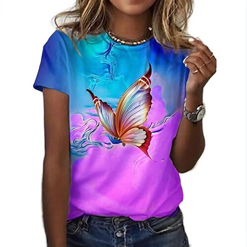 Women's T shirt Tee Green Purple Yellow Butterfly Print Short Sleeve Casual Holiday Basic Round Neck Regular Abstract Butterfly Painting S / 3D Print
Women's T shirt Tee Green Purple Yellow Butterfly Print Short Sleeve Casual Holiday Basic Round Neck Regular Abstract Butterfly Painting S / 3D Print