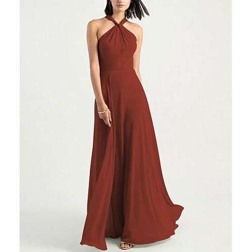 A-Line Bridesmaid Dress Halter Neck Sleeveless Elegant Floor Length Chiffon with Pleats 2022
A-Line Bridesmaid Dress Halter Neck Sleeveless Elegant Floor Length Chiffon with Pleats 2022