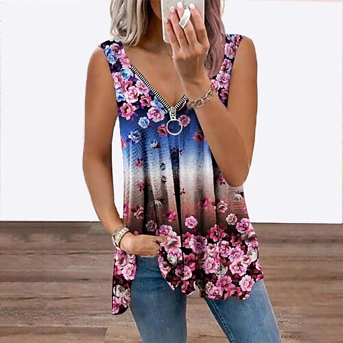 Women's Tank Top Vest Green Blue Purple Floral Flowing tunic Quarter Zip Sleeveless Daily Weekend Streetwear Casual V Neck Regular Floral S / 3D Print / Print
Women's Tank Top Vest Green Blue Purple Floral Flowing tunic Quarter Zip Sleeveless Daily Weekend Streetwear Casual V Neck Regular Floral S / 3D Print / Print