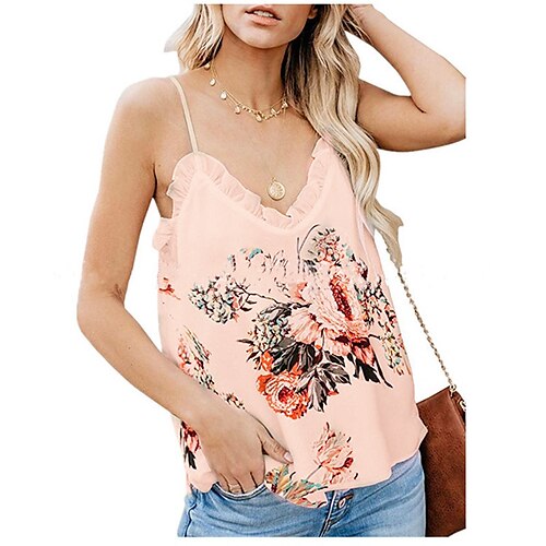 Chemise Débardeur Femme Noir Blanche Beige Floral Garniture de laitue Imprimer Sans Manches Vacances Fin de semaine Vêtement de rue Décontractées Col V Normal Standard Fleur S
Chemise Débardeur Femme Noir Blanche Beige Floral Garniture de laitue Imprimer Sans Manches Vacances Fin de semaine Vêtement de rue Décontractées Col V Normal Standard Fleur S