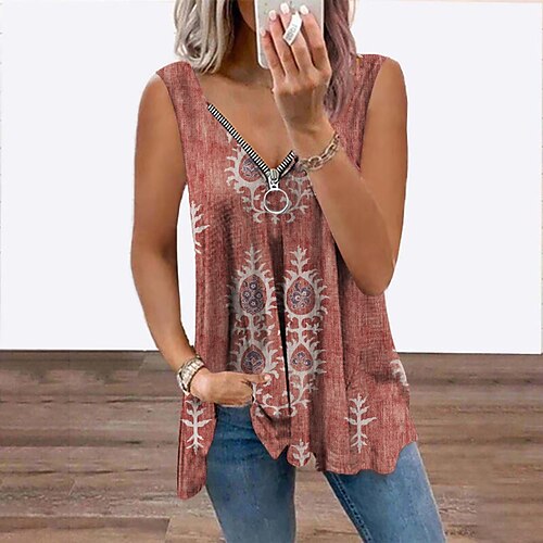 Women's Daily Weekend Geometric Tank Top Vest Geometric Abstract Sleeveless Flowing tunic Quarter Zip Print V Neck Ethnic Casual Tops Blue Purple Red S / 3D Print
Women's Daily Weekend Geometric Tank Top Vest Geometric Abstract Sleeveless Flowing tunic Quarter Zip Print V Neck Ethnic Casual Tops Blue Purple Red S / 3D Print