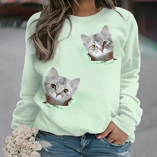 Women's Plus Size Tops Pullover Sweatshirt Hoodie Sweatshirt Animal Cat Print Long Sleeve Crewneck Streetwear Daily Going out Cotton Fall Winter Green Blue
Women's Plus Size Tops Pullover Sweatshirt Hoodie Sweatshirt Animal Cat Print Long Sleeve Crewneck Streetwear Daily Going out Cotton Fall Winter Green Blue