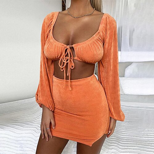 Women's Crop Top Blouse Skirt Sets Sexy Khaki Orange Casual Daily Wear Solid Color Lace up Split U Neck S M L XL XXL
Women's Crop Top Blouse Skirt Sets Sexy Khaki Orange Casual Daily Wear Solid Color Lace up Split U Neck S M L XL XXL