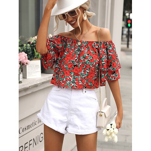 Women's Holiday Weekend Floral Blouse Shirt Floral Short Sleeve Off Shoulder Print Off Shoulder Casual Streetwear Tops Red S / 3D Print
Women's Holiday Weekend Floral Blouse Shirt Floral Short Sleeve Off Shoulder Print Off Shoulder Casual Streetwear Tops Red S / 3D Print