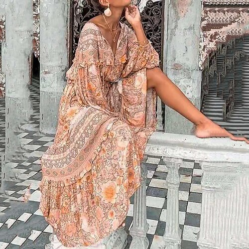 Women's Pink Yellow Long Sleeve Floral Print Winter Fall Autumn V Neck Modern Winter Dress Fall Dress Loose Fit 2022 S M L XL XXL
Women's Pink Yellow Long Sleeve Floral Print Winter Fall Autumn V Neck Modern Winter Dress Fall Dress Loose Fit 2022 S M L XL XXL