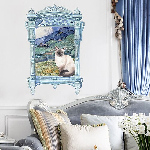 White Cat Fake Window Distant Mountain Grass Living Room Porch Home Wall Decoration Wall Sticker
White Cat Fake Window Distant Mountain Grass Living Room Porch Home Wall Decoration Wall Sticker