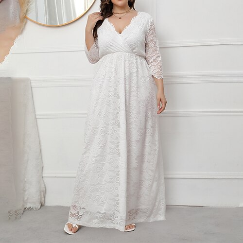 Women's Plus Size Party Dress Solid Color V Neck Lace 3/4 Length Sleeve Fall Spring Prom Dress Maxi long Dress Party Dress
Women's Plus Size Party Dress Solid Color V Neck Lace 3/4 Length Sleeve Fall Spring Prom Dress Maxi long Dress Party Dress