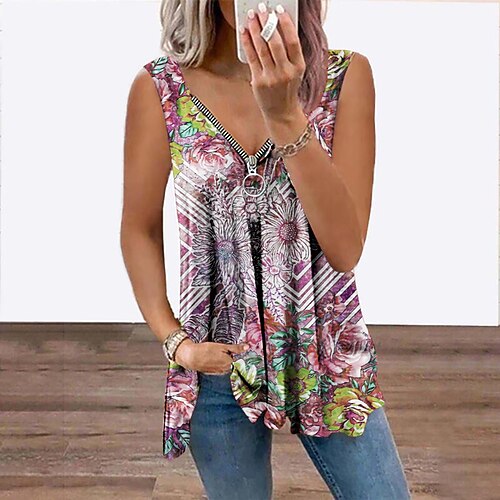 Women's Tank Top Vest Green Blue Red Floral Geometric Flowing tunic Quarter Zip Sleeveless Daily Weekend Streetwear Casual V Neck Regular Floral Geometric S / 3D Print / Print
Women's Tank Top Vest Green Blue Red Floral Geometric Flowing tunic Quarter Zip Sleeveless Daily Weekend Streetwear Casual V Neck Regular Floral Geometric S / 3D Print / Print