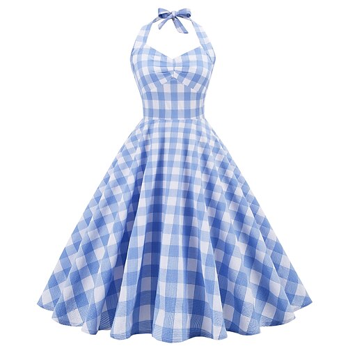 Women's 1950s Audrey Hepburn Halter Swing Dress 100% Cotton Flare Dress Retro Vintage Gingham Check Dailywear Tea Party Casual Daily Sleeveless Fit & Flare Dress Christmas
Women's 1950s Audrey Hepburn Halter Swing Dress 100% Cotton Flare Dress Retro Vintage Gingham Check Dailywear Tea Party Casual Daily Sleeveless Fit & Flare Dress Christmas
