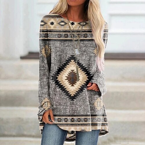 Damen T Shirt Grau Geometrisch Plaid Bedruckt Langarm Casual Täglich Vintage Boho Ethnisch Rundhalsausschnitt Standard Böhmisches Thema Geometrisch S
Damen T Shirt Grau Geometrisch Plaid Bedruckt Langarm Casual Täglich Vintage Boho Ethnisch Rundhalsausschnitt Standard Böhmisches Thema Geometrisch S