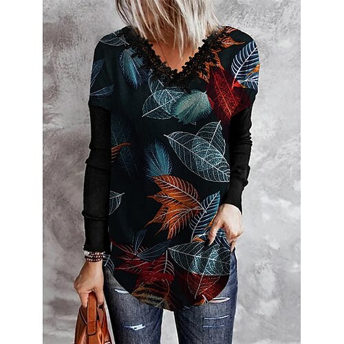 Women's Blouse Green Blue Gray Leaf Floral Lace Trims Print Long Sleeve Casual Weekend Basic V Neck Long Floral Painting S / 3D Print
Women's Blouse Green Blue Gray Leaf Floral Lace Trims Print Long Sleeve Casual Weekend Basic V Neck Long Floral Painting S / 3D Print