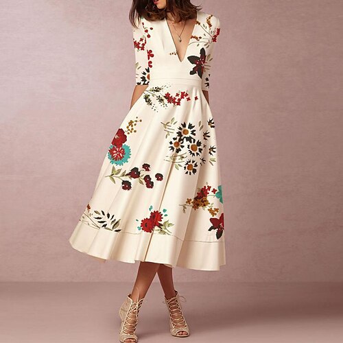 Women's Casual Dress Swing Dress Midi Dress Beige 3/4 Length Sleeve Floral Print Winter Fall Autumn V Neck Modern 2022 S M L XL XXL 3XL
Women's Casual Dress Swing Dress Midi Dress Beige 3/4 Length Sleeve Floral Print Winter Fall Autumn V Neck Modern 2022 S M L XL XXL 3XL