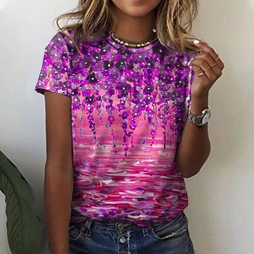 Women's T shirt Tee Green Blue Pink Floral Print Short Sleeve Casual Holiday Basic Round Neck Regular Floral Painting S / 3D Print
Women's T shirt Tee Green Blue Pink Floral Print Short Sleeve Casual Holiday Basic Round Neck Regular Floral Painting S / 3D Print
