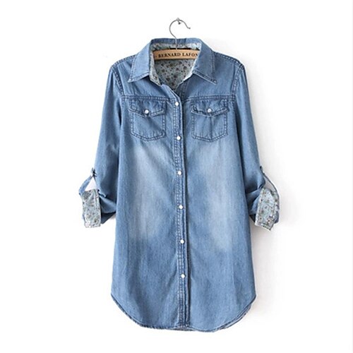 Women's Plus Size Tops Blouse Shirt Plain Button Long Sleeve Shirt Collar Basic Streetwear Daily Going out Denim Fall Winter LightBlue Navy Blue / Cotton 
Women's Plus Size Tops Blouse Shirt Plain Button Long Sleeve Shirt Collar Basic Streetwear Daily Going out Denim Fall Winter LightBlue Navy Blue / Cotton