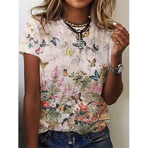 Women's T shirt Tee Rainbow Floral Butterfly Short Sleeve Casual Daily Basic Round Neck Regular Floral Butterfly S / 3D Print
Women's T shirt Tee Rainbow Floral Butterfly Short Sleeve Casual Daily Basic Round Neck Regular Floral Butterfly S / 3D Print