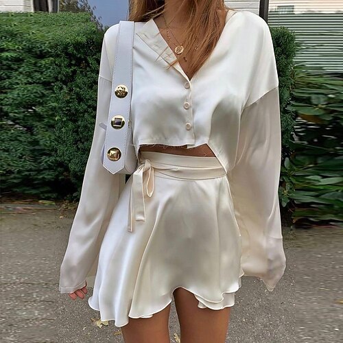 Women's Crop Top Blouse Skirt Sets Basic White Casual Daily Wear Solid Color Lace up Ruffle V Neck S M L
Women's Crop Top Blouse Skirt Sets Basic White Casual Daily Wear Solid Color Lace up Ruffle V Neck S M L